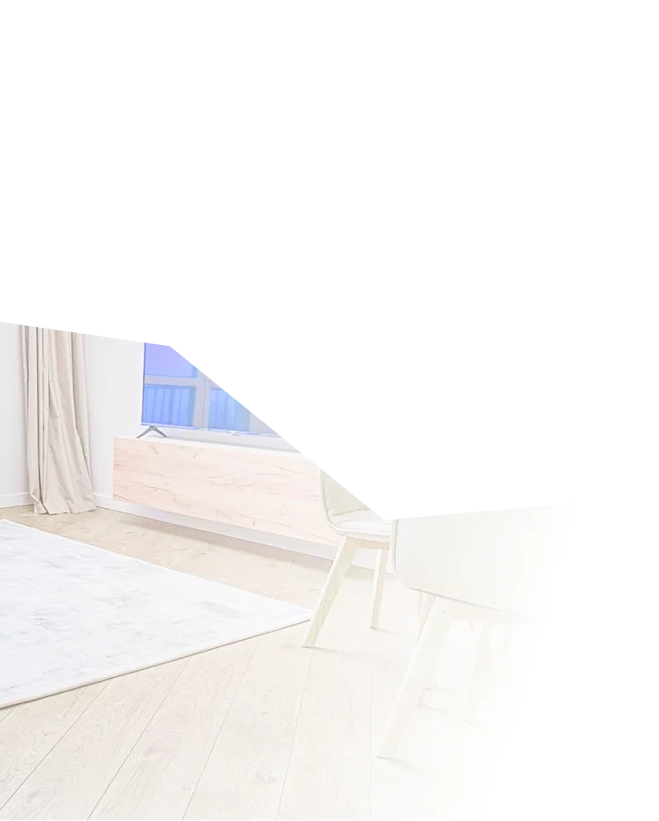 artistic depiction of half of a white living room